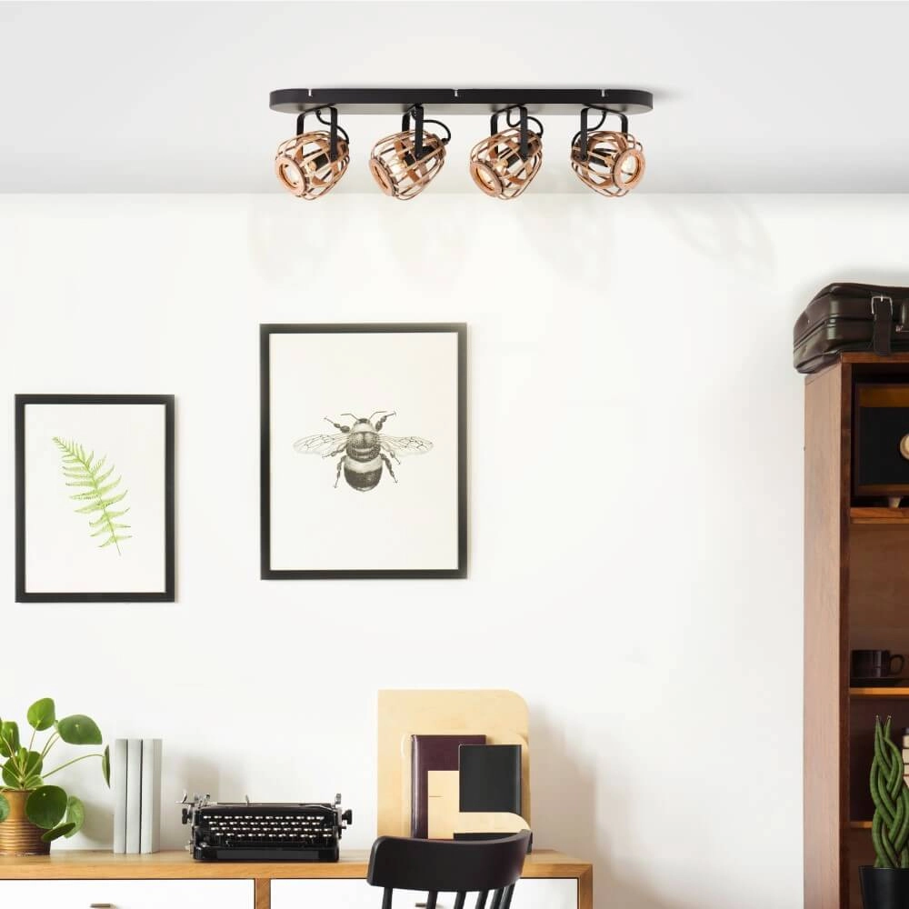 Deckenleuchte aus Rattan Nikka 4-Licht-Schwarz Brilliant 4004353402227