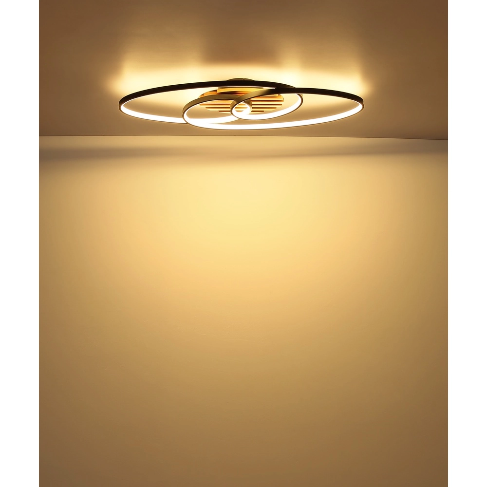 Ovale Deckenlampe Tisha I Schwarz mit Holz Globo 9007371572281