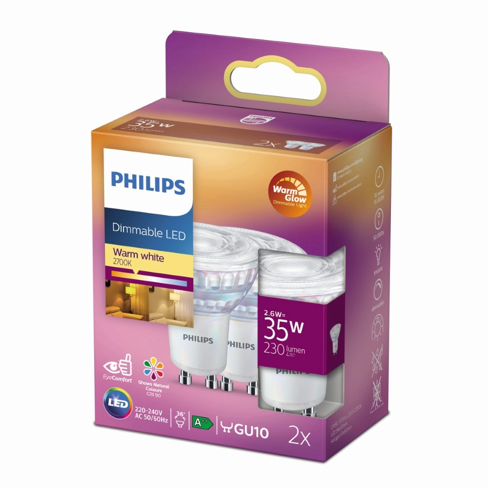 2,6W - GU10 - 2200-2700K - 230 lumen 2er-Set