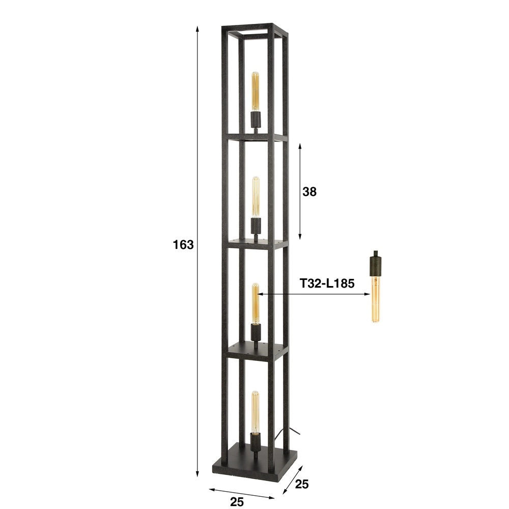 Schwarze Stehlampe Quadra Quadrat - 4x E27 Lyora 8716803511446
