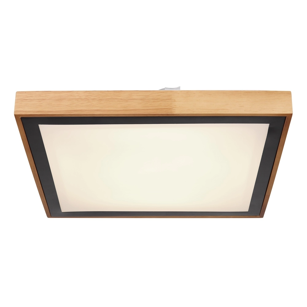 Deckenlampe Bruno 39 cm quadratisch schwarz mit Holz Globo 9007371433469