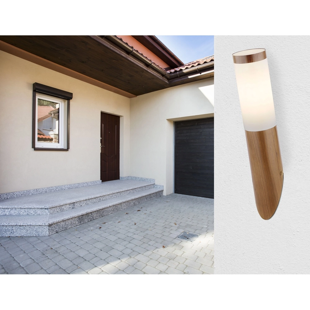 Außenlampe Boston Holz mit Weiß Globo 9007371420131