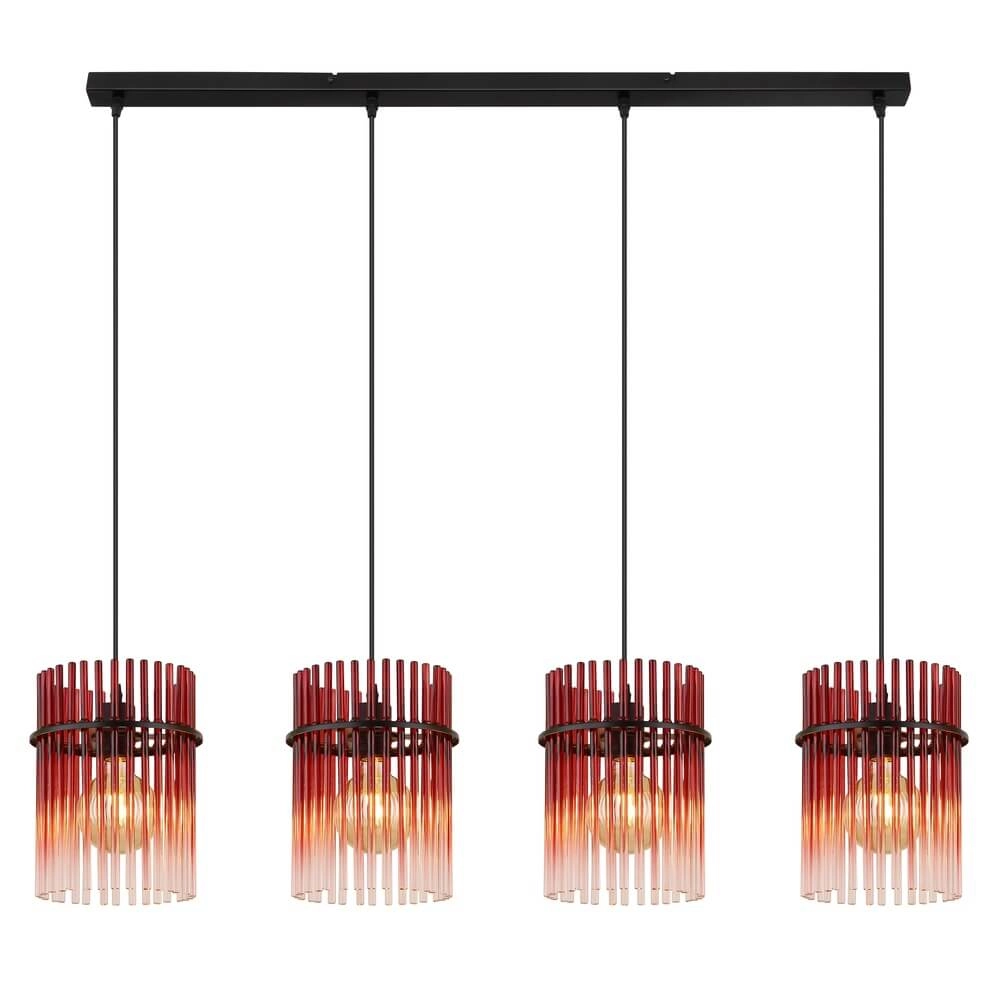 Schwarze Pendelleuchte Gorley mit rotem Glas 4-flammig Globo 9007371471966