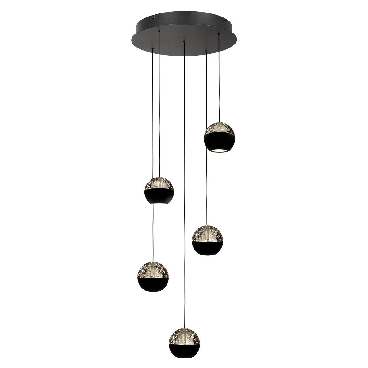 5-Licht Vide Pendellampe Belluno LED – Schwarz mit Glas