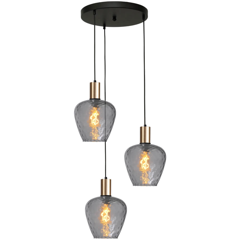 3-flammige Loft-Hängelampe - Gold - Porto mit Diamond-Rauchgläsern