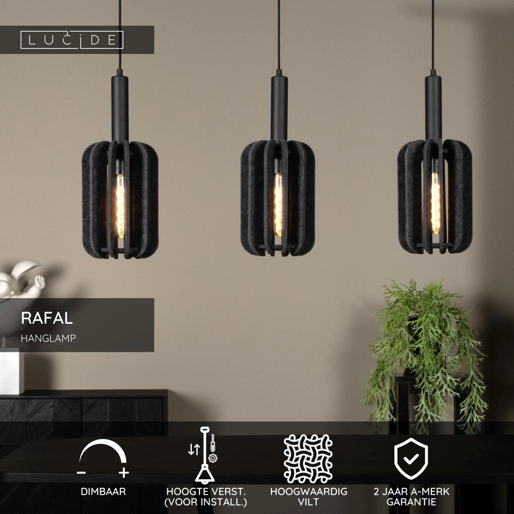 Elegante Pendellampe Rafal 3-hell schwarz mit Grau Lucide 5411212452771