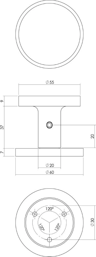 Türknauf vorne Rond Einseitige Montage Aluminium Intersteel 8714186447802