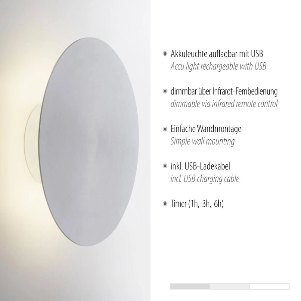 Design-Wandleuchte Akku Puntua Ø 25cm Aluminium Paul Neuhaus 4012248372531