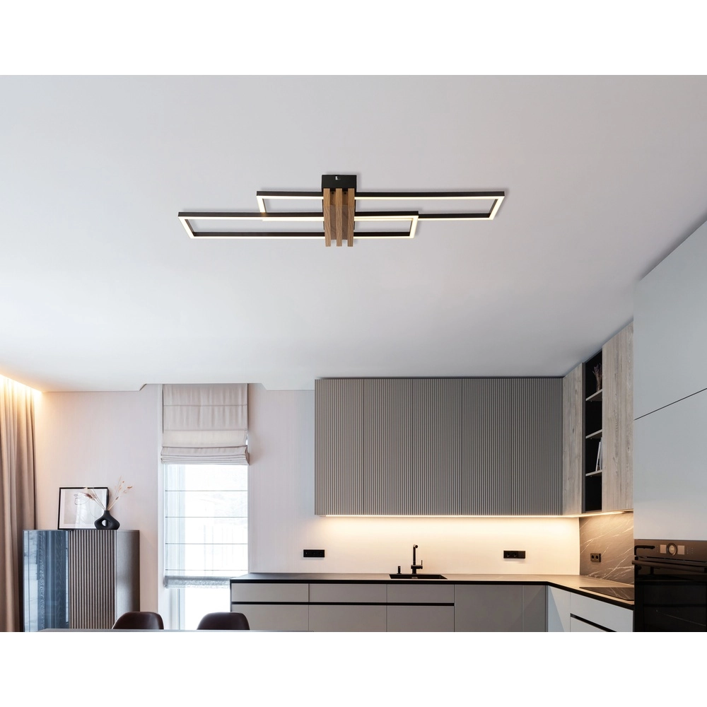 Moderne Deckenlampe Dakari I Schwarz mit Holz 80 cm Globo 9007371525782