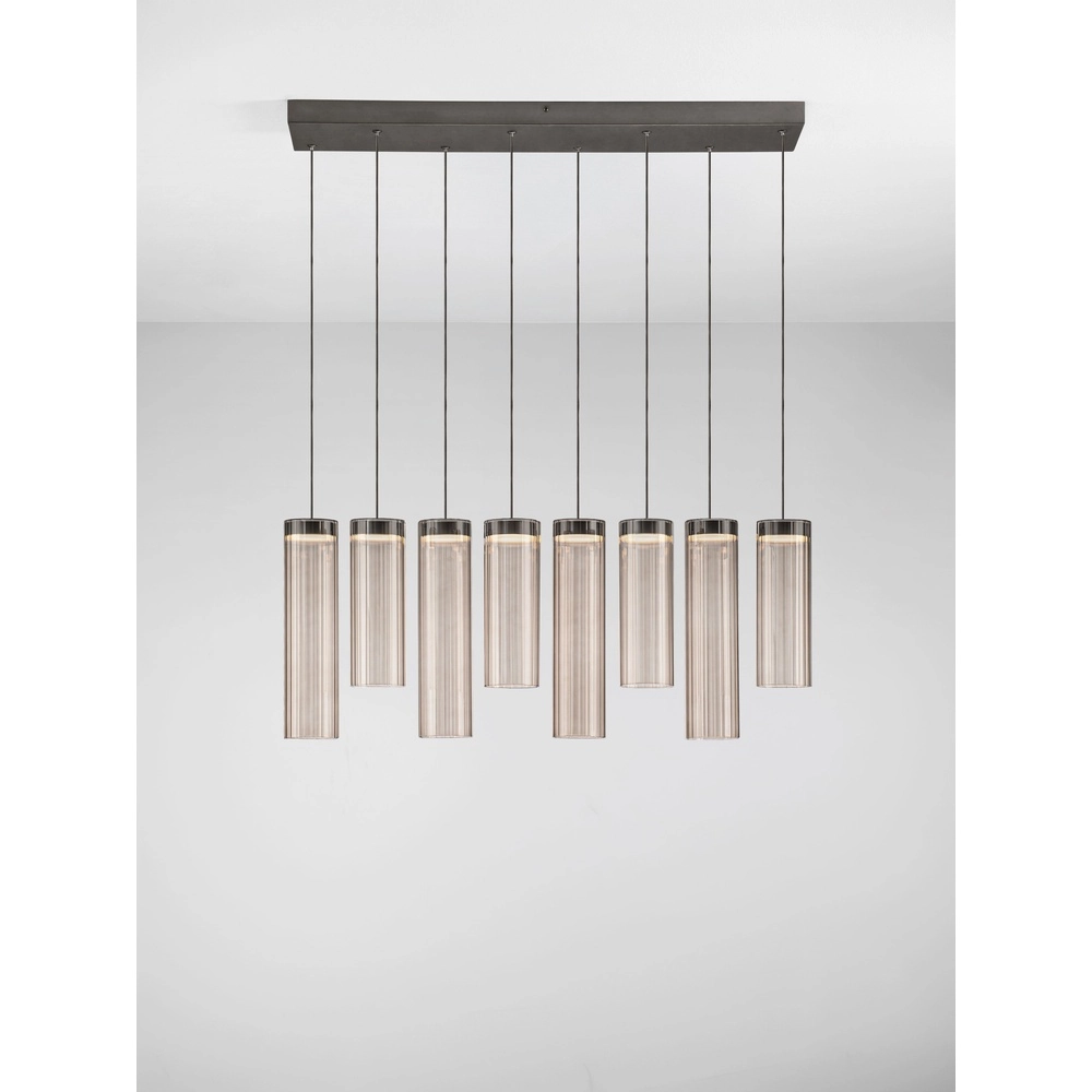 Design-Pendellampe Brielle Anthrazit mit 8-Lampen aus Mokka-Glas Lyora 5212017495433
