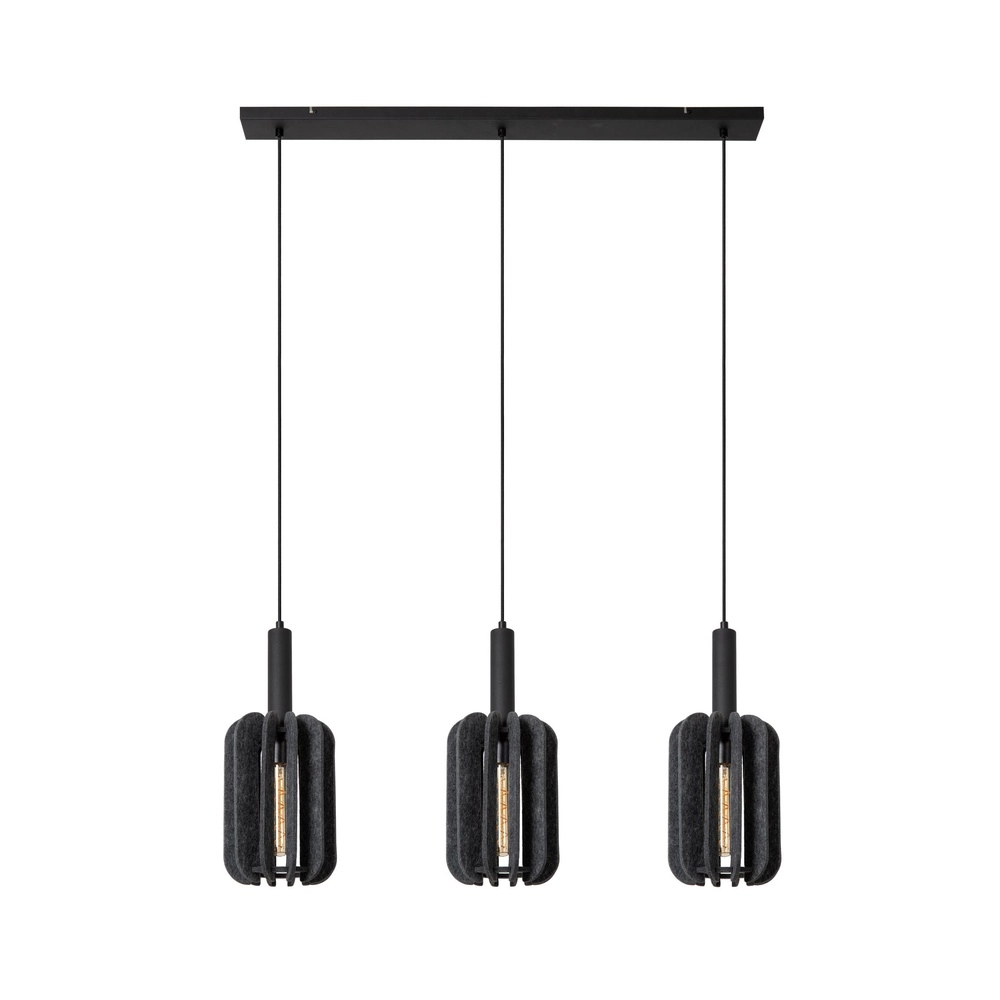 Elegante Pendellampe Rafal 3-hell schwarz mit Grau