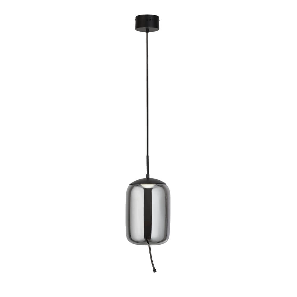 Hängelampe Glas Lisbon Schwarz mit rauchfarbenem Zylinderglas Searchlight 5053423190341