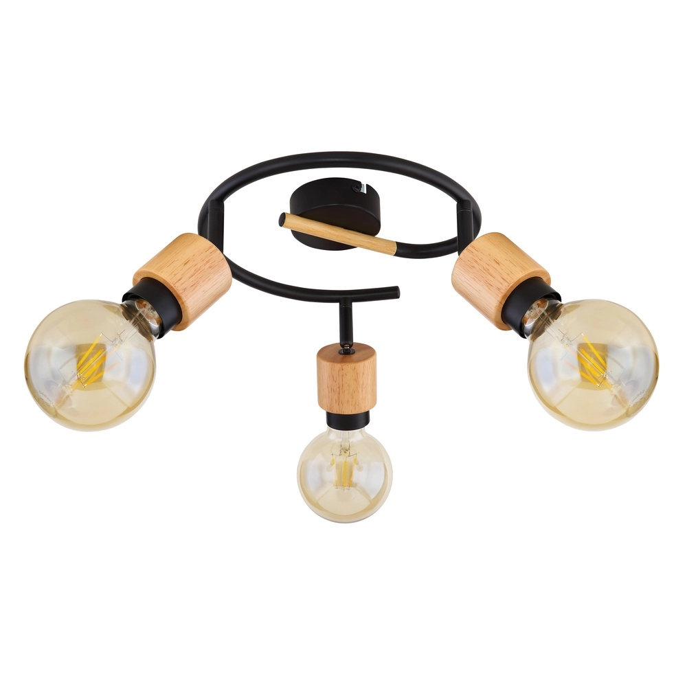 Deckenlampe Jorna 3-Licht Schwarz mit Holz Globo 9007371405282