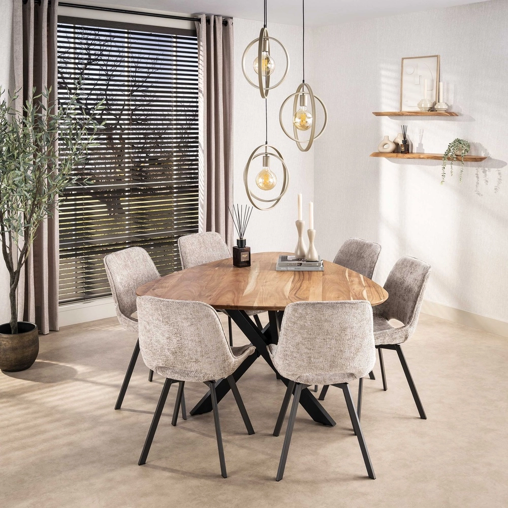 Esstisch mit 3-Licht Pendellampe Turn Ø 40cm – Sand – exzl E27 Lyora 8716803513136