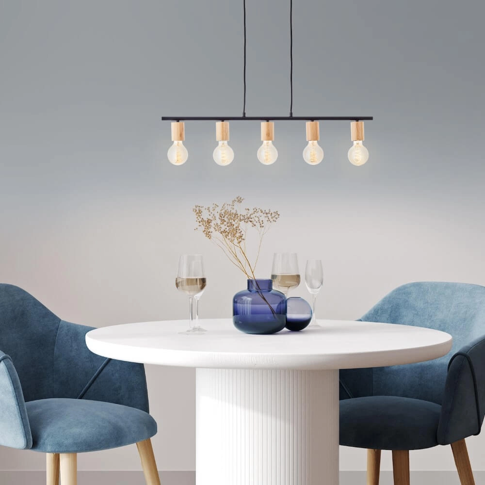 Hängelampe mit 5 Leuchten Kerry schwarz mit Holz Brilliant 4004353408960
