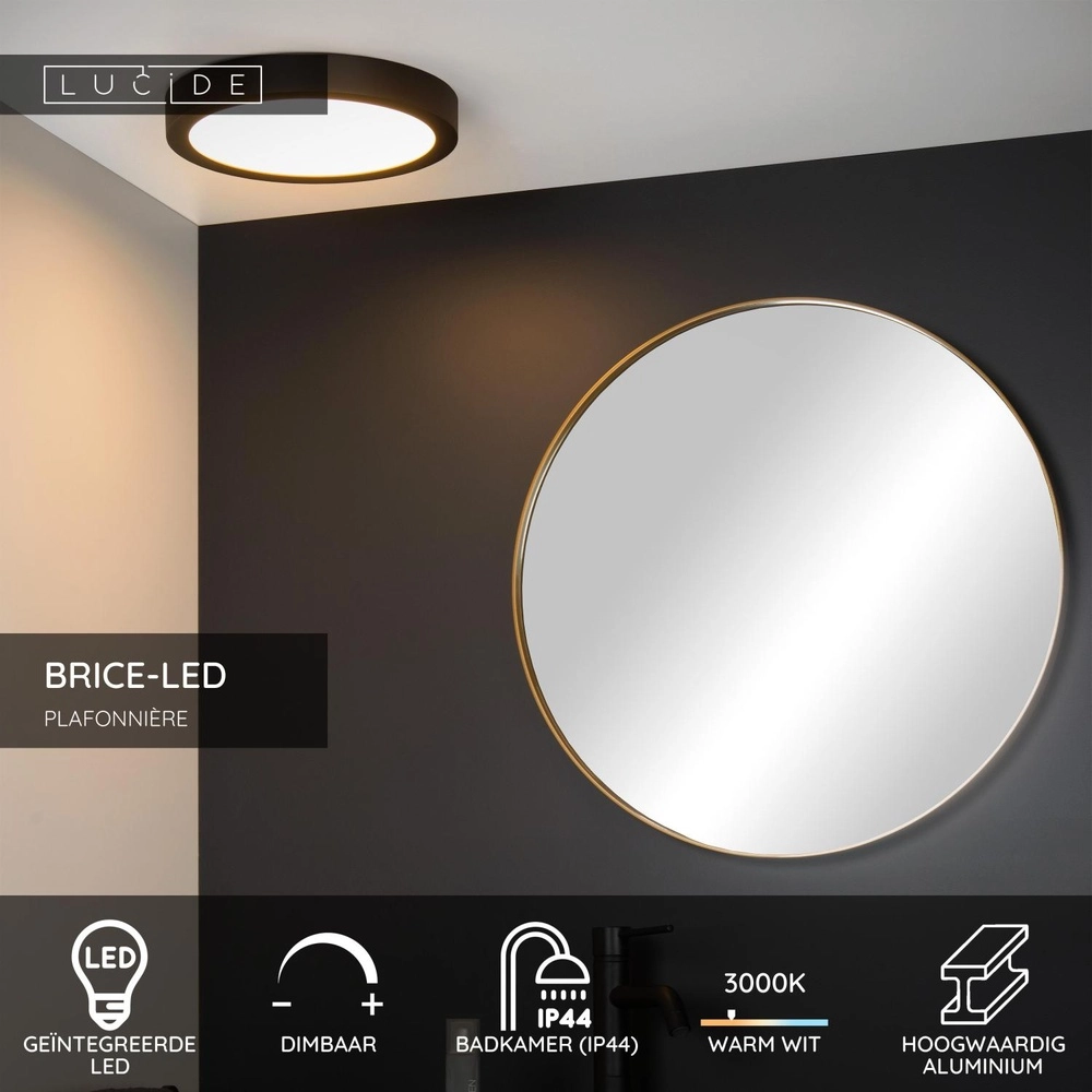 Deckenlicht Brice-Led Ø 30cm - IP44 schwarz Lucide 5411212281234