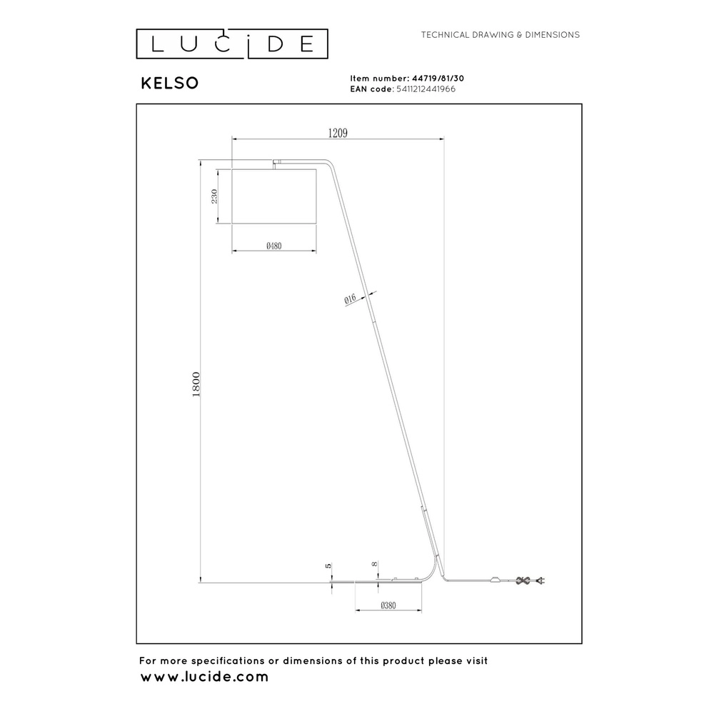 Stehlampe Kelso Schwarz Lucide 5411212441966