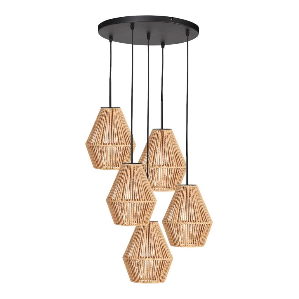 Pendellampe 5-Leuchten Ropex mit Rattanhauben Steinhauer 8712746183207