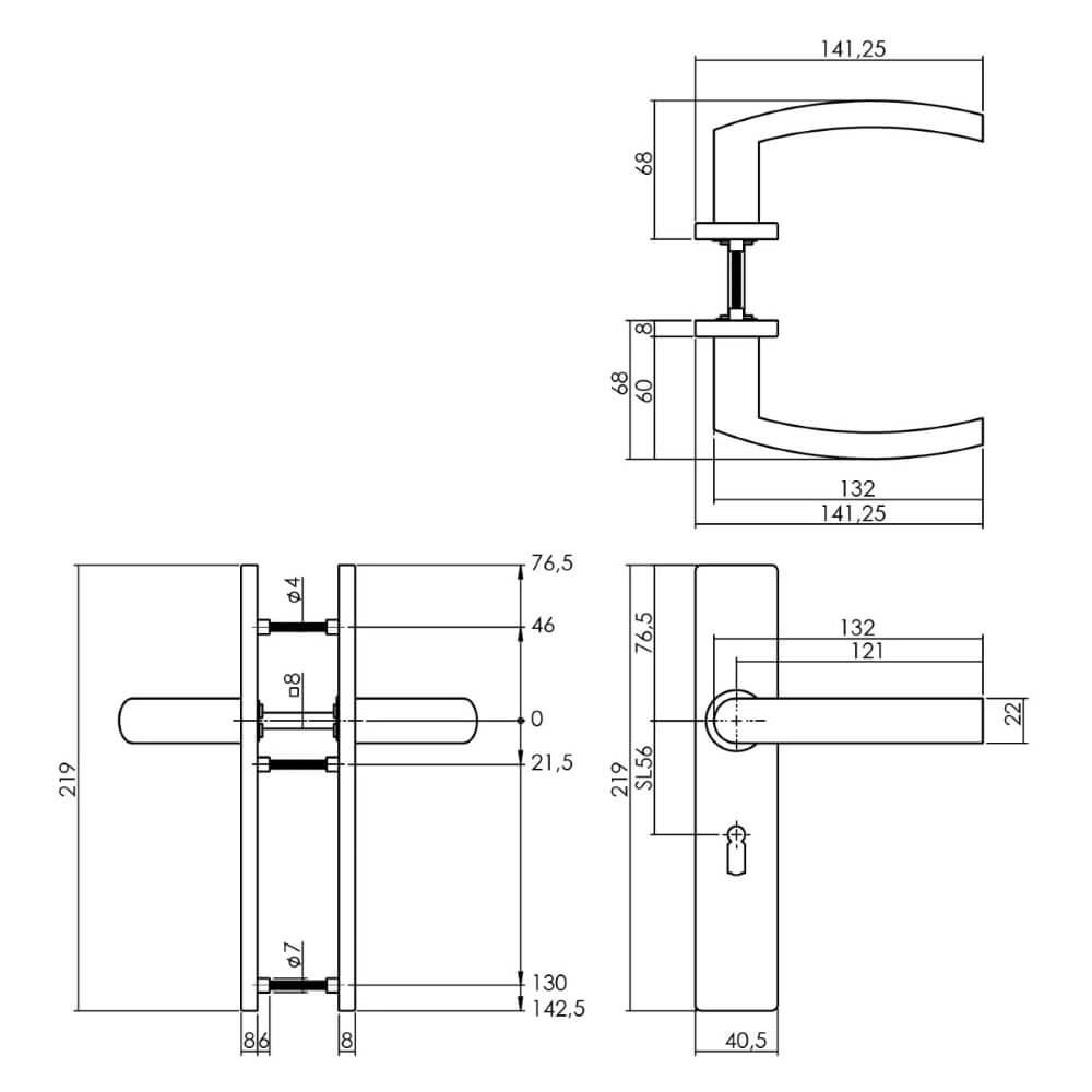 Türklinke Blok Rechteckschlüssel 56mm Edelstahl Intersteel 8714186187289
