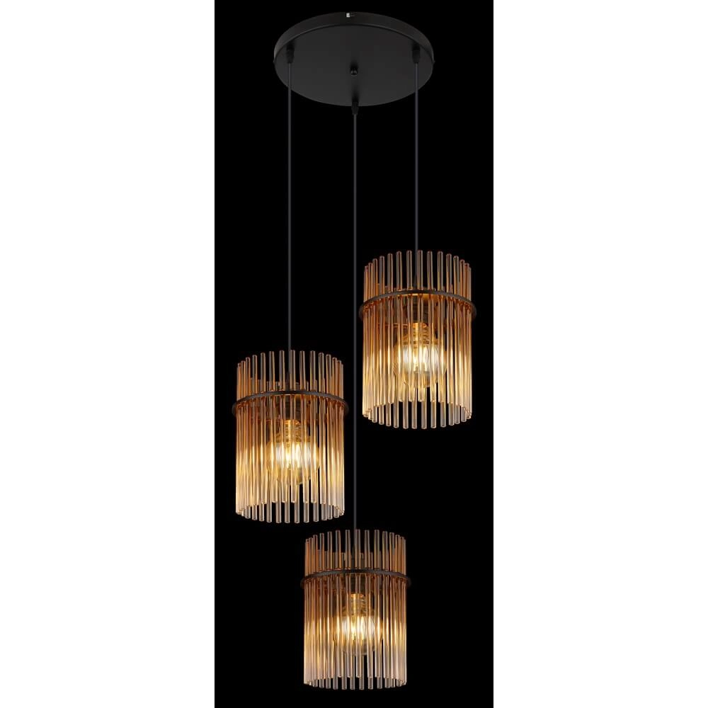 Schwarze Pendelleuchte Gorley mit Braunglas rund Ø 47cm Globo 9007371471997