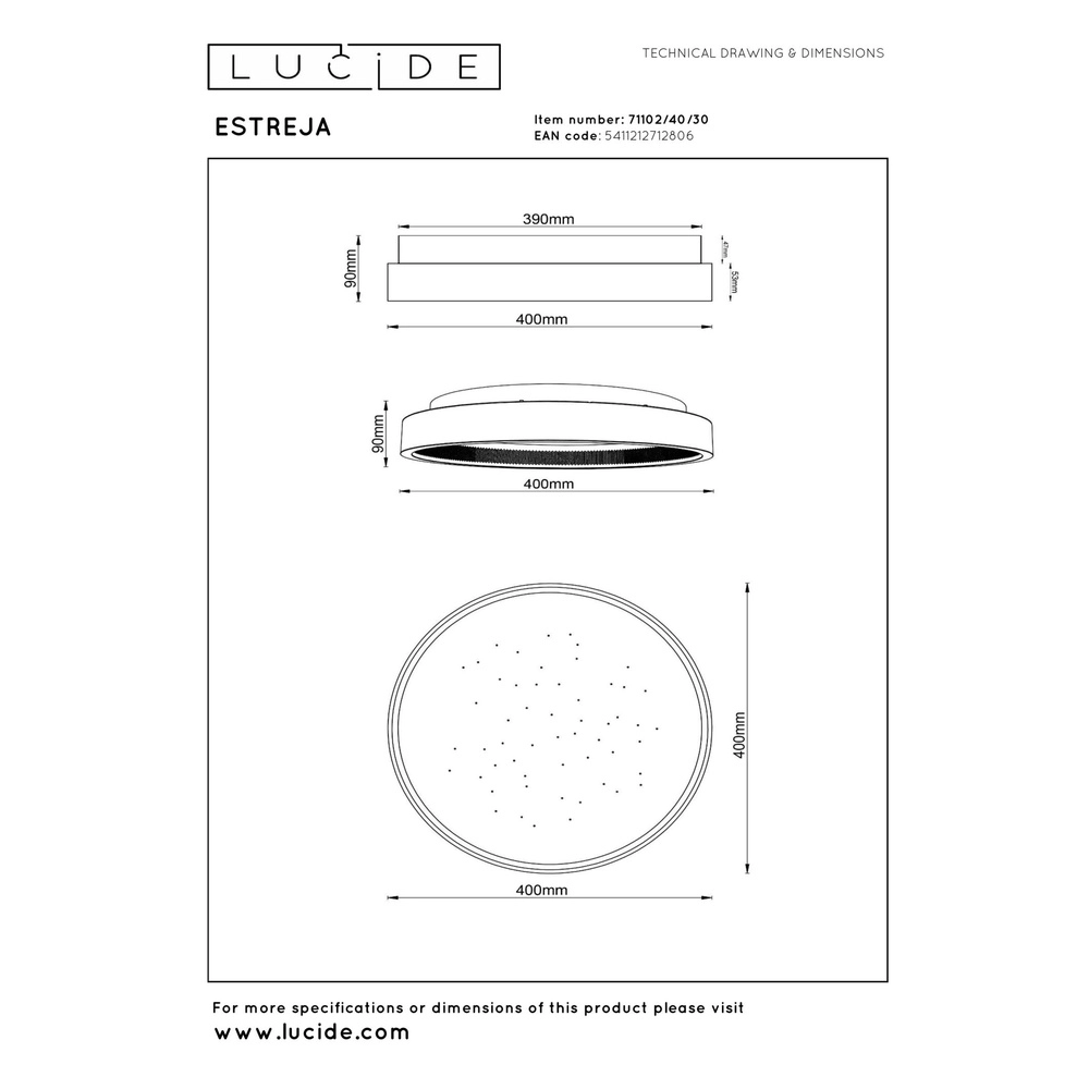 Design-Deckenlicht Estreja Ø 40cm schwarz Lucide 5411212712806