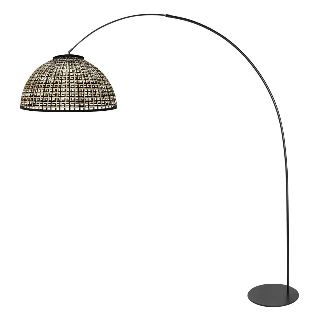 Schwarze Bogenlampe Curve mit Bambusschatten Ø60 cm Steinhauer 8712746183115