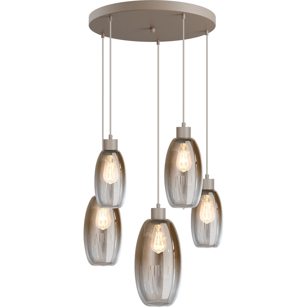 Vide Pendellampe Olive mit 5 Gläsern – Sand – Ø50 cm