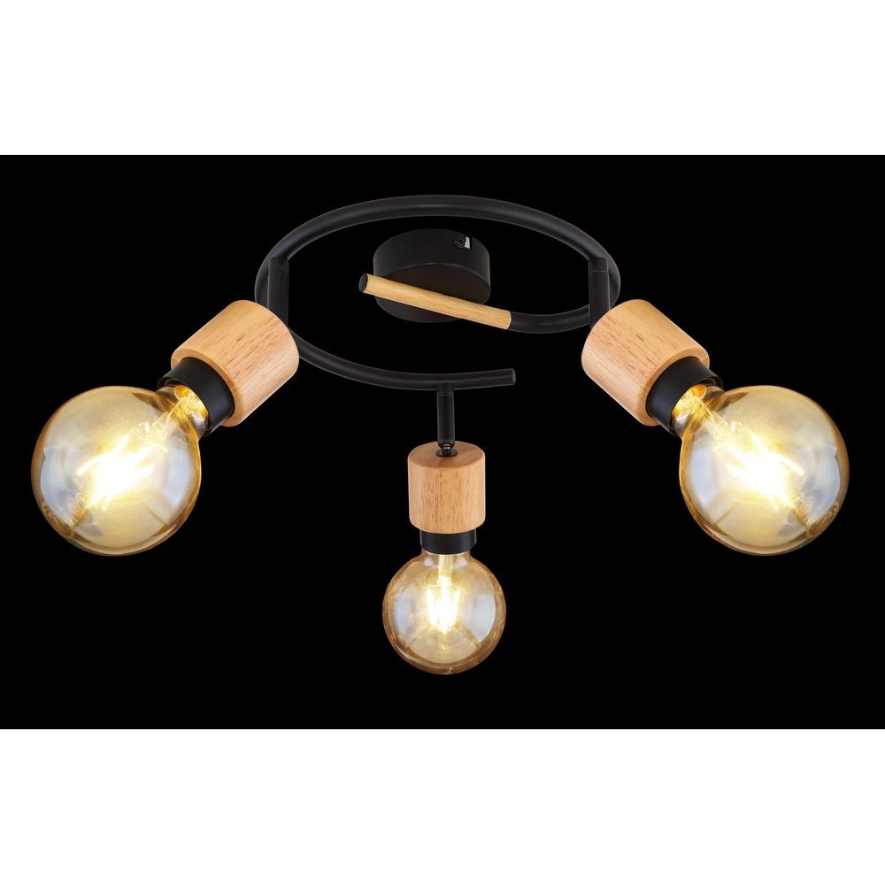 Deckenlampe Jorna 3-Licht Schwarz mit Holz Globo 9007371405282