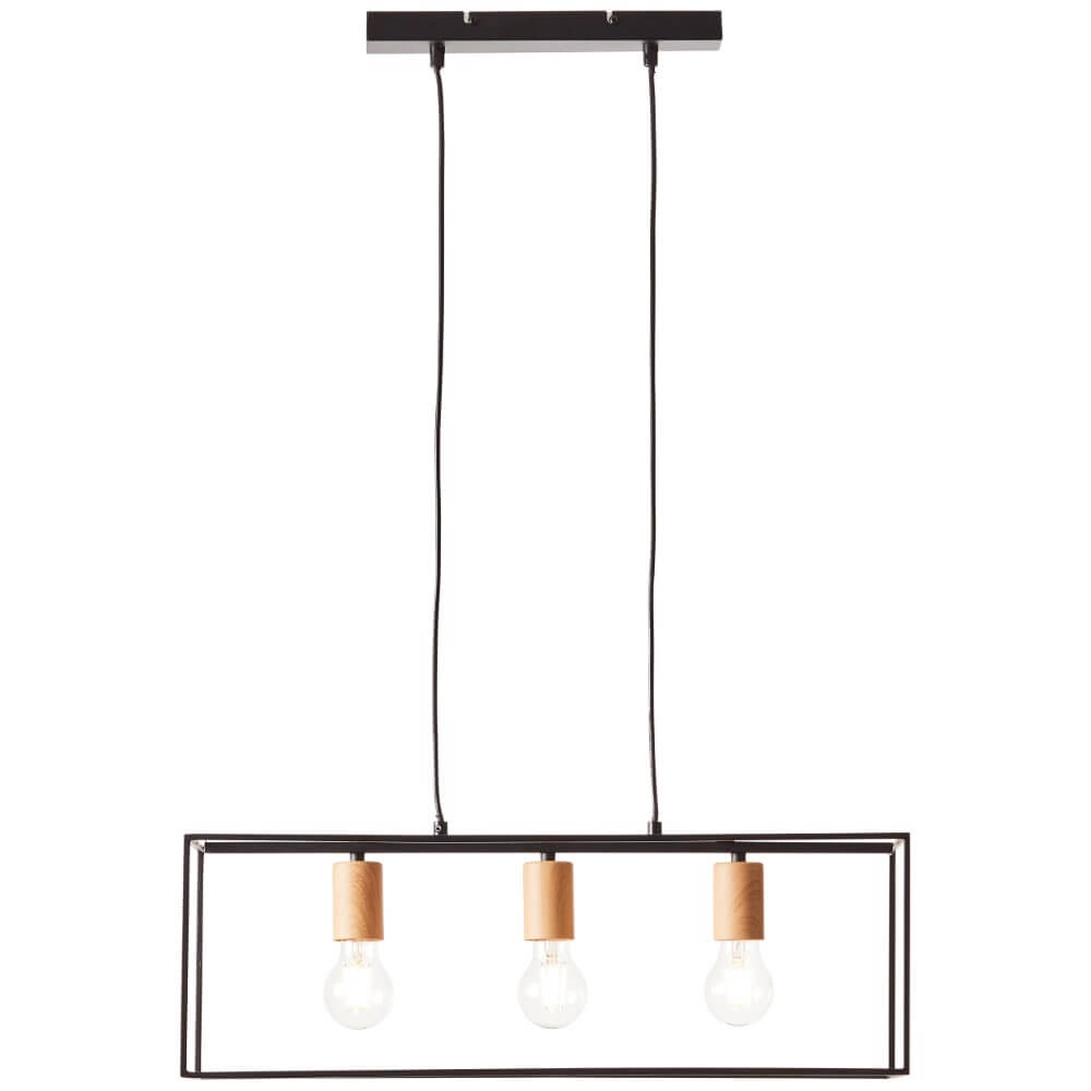 Hängelampe Arica 3-helles Schwarz mit Holz Brilliant 4004353393020