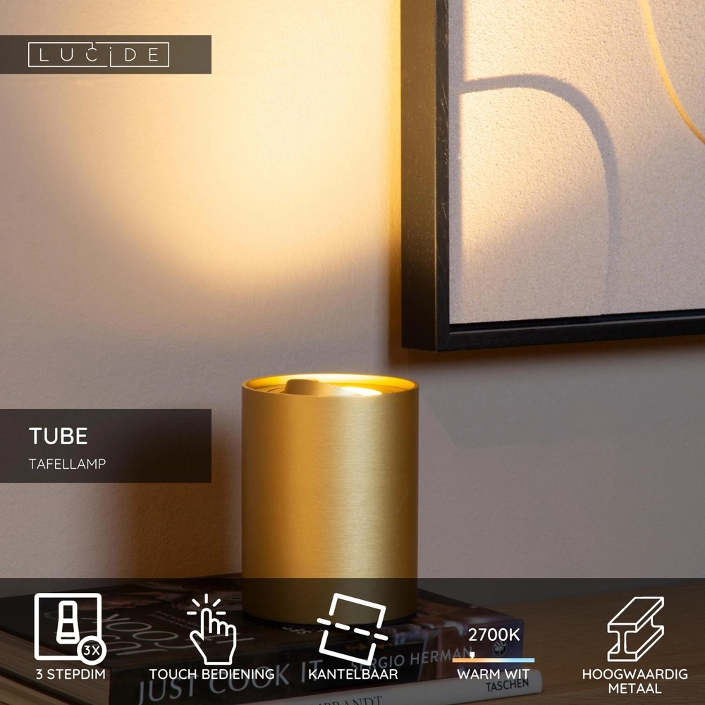 Design-Tischlampe Tube Gold Lucide 5411212221636