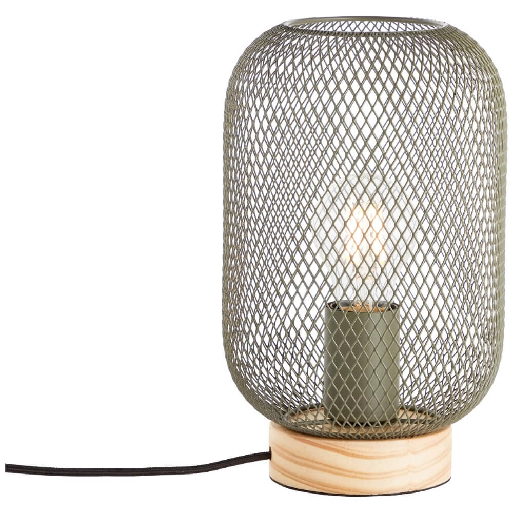 Grüne Tischlampe Giada mit Holz Brilliant 4004353354199