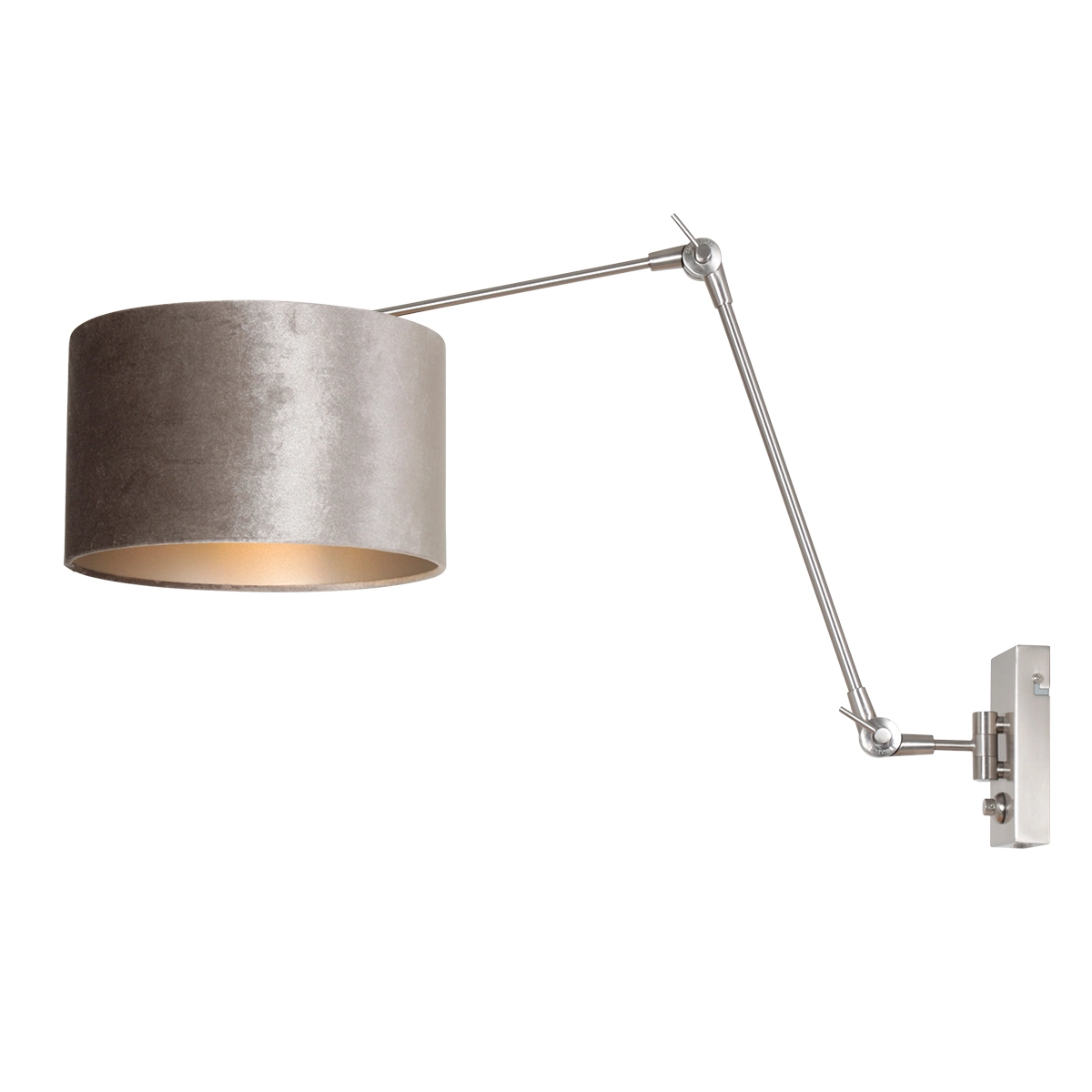 Wandleselampe Prestige Chic Edelstahl mit 30 cm taupefarbenem Samtschirm Steinhauer 8712746145809