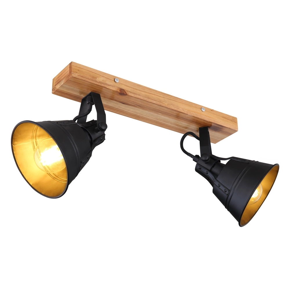 Landdeckenlampe Günther 2-helliges Schwarz mit Holz
