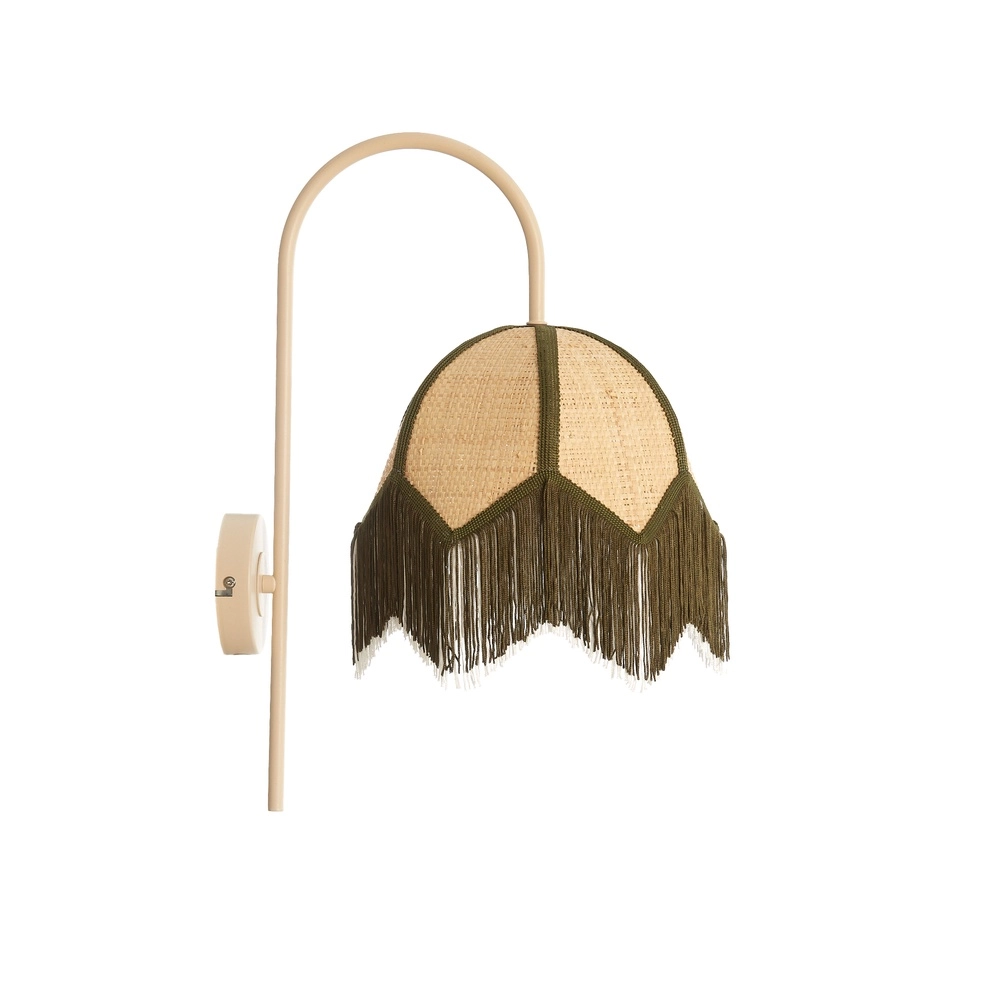 Japandi Wandlampe Sulina Sandraffia mit Grün