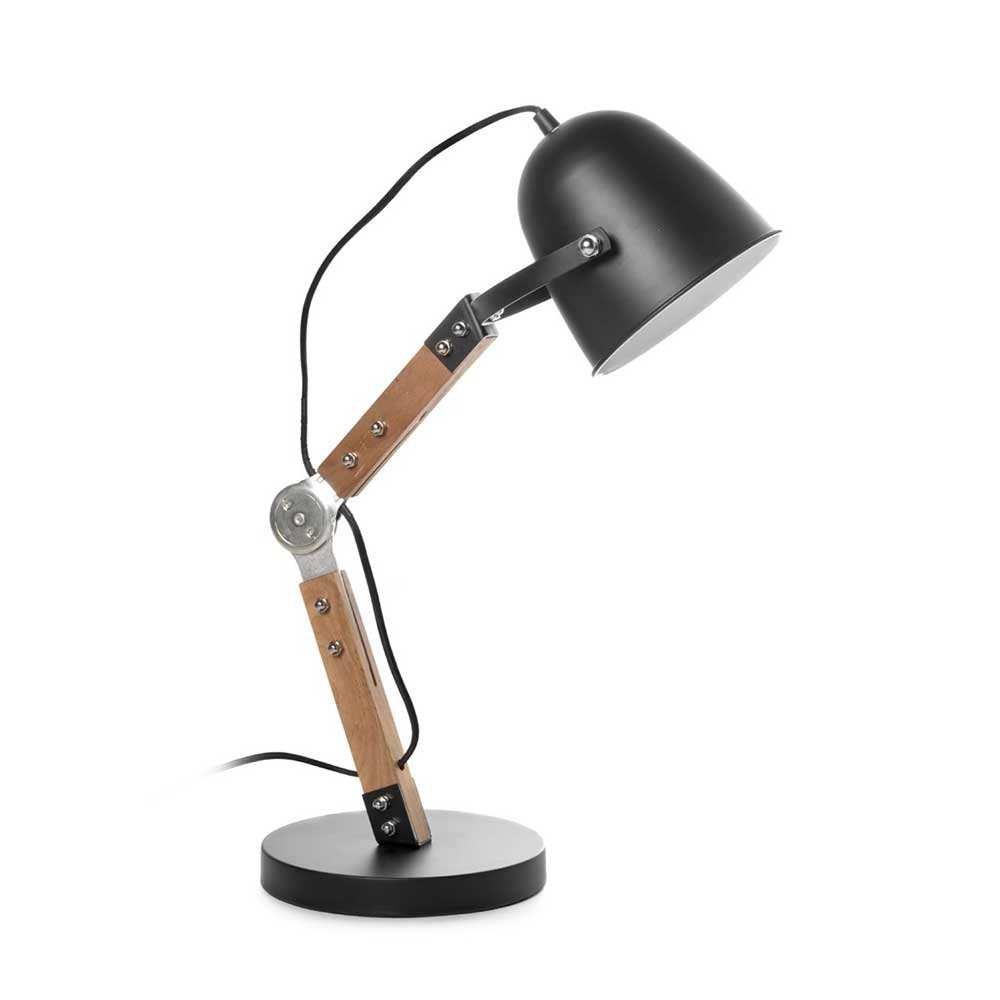 Ländliche Schreibtischlampe Cooper schwarz mit Holz