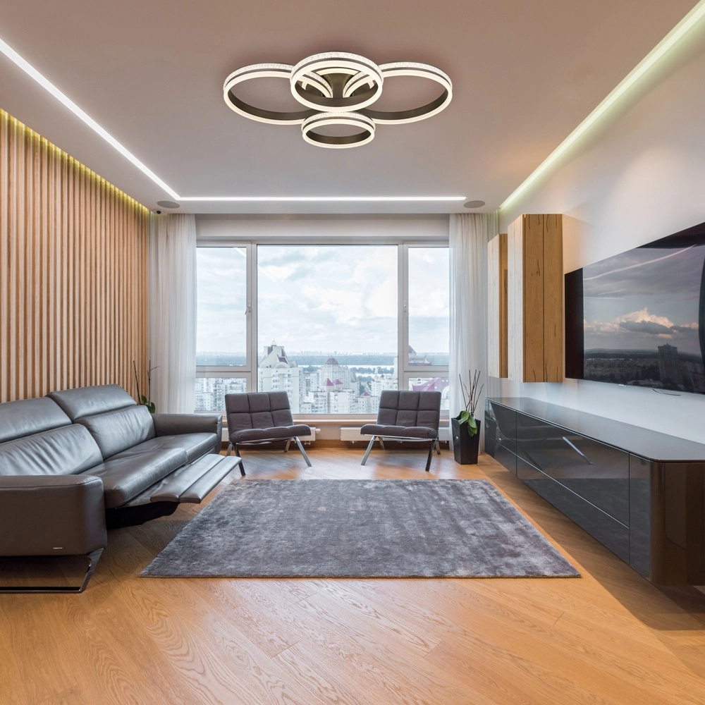 Design-Deckenlampe Grouni 4 Ringe mit Titan gebürstet Globo 9007371446001