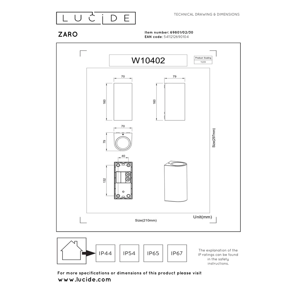 Wandscheinwerfer Zaro IP44 Up & Down schwarz Lucide 5411212690104