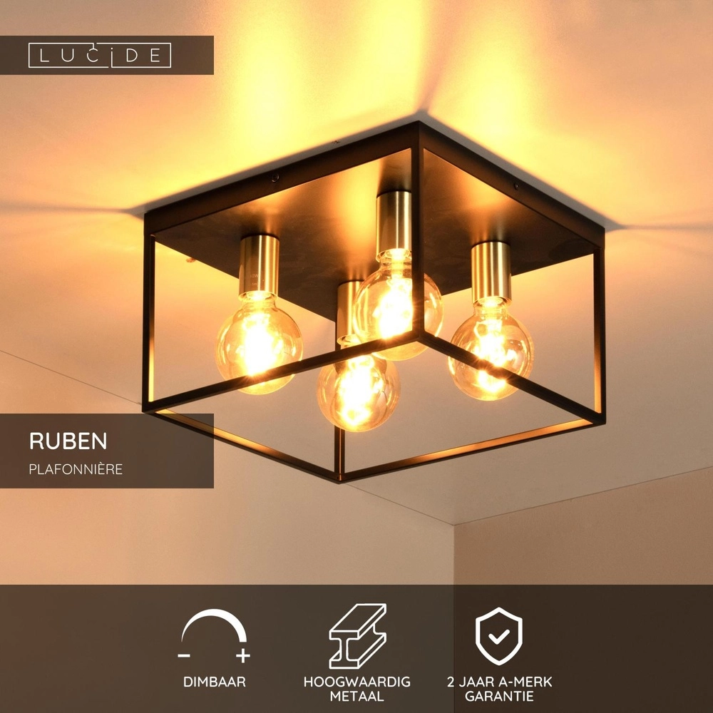 Deckenlampe Ruben Schwarz: 36 cm quadratisch Lucide 5411212010919