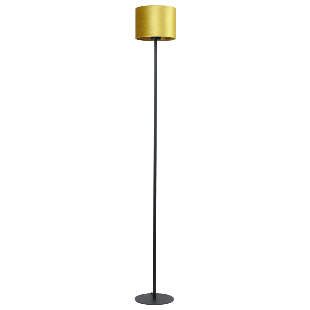 Schwarze Stehlampe Venus 150 cm mit ockergelbem Lampenschirm