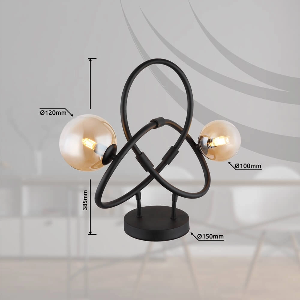 Schwarze Tischleuchte Tuberius Bauform 2-flammig Globo 9007371452446
