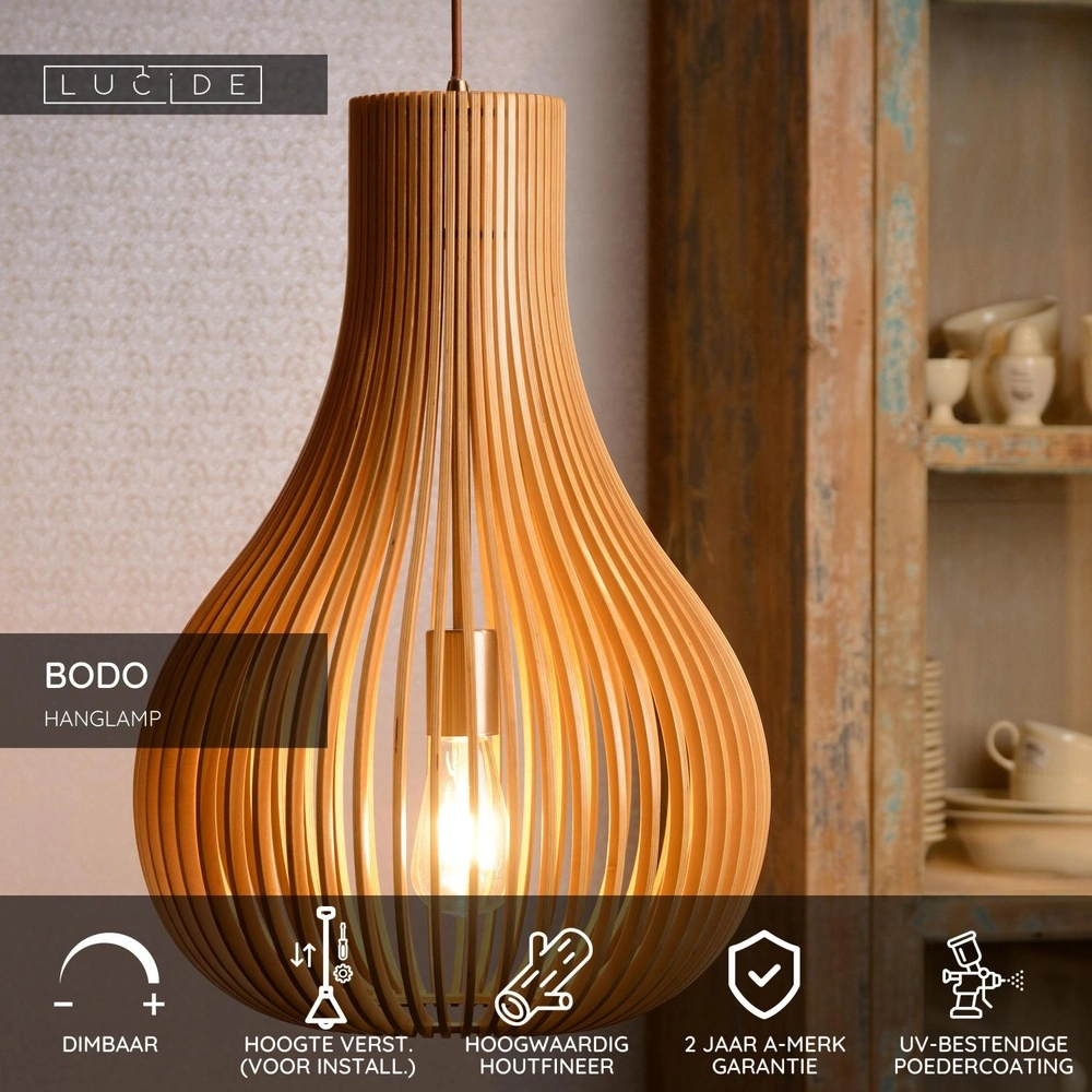 Einzigartige Pendellampe Bodo Ø 38 cm Holz Lucide 5411212010766