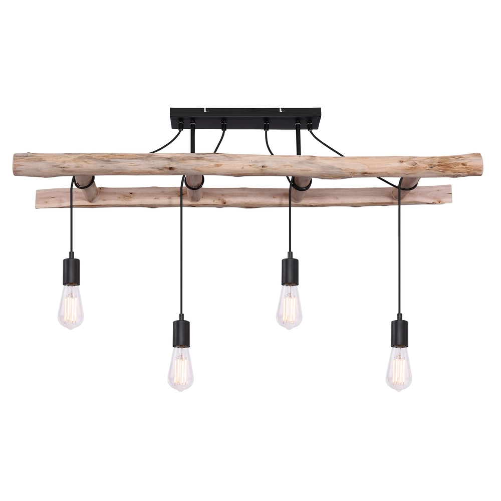 4-Licht Pendellampe Irmgard Holz 80 cm Globo 9007371390342