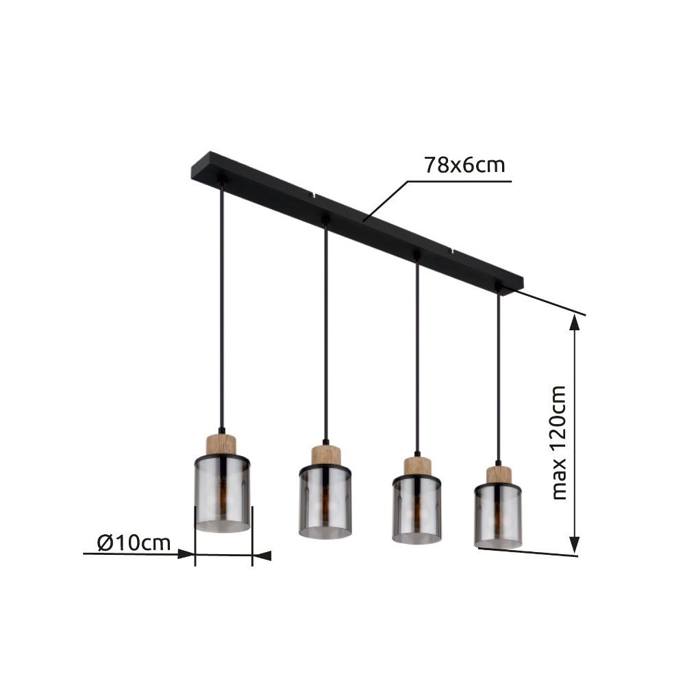 4-Licht Pendellampe Reid Schwarz Globo 9007371445264