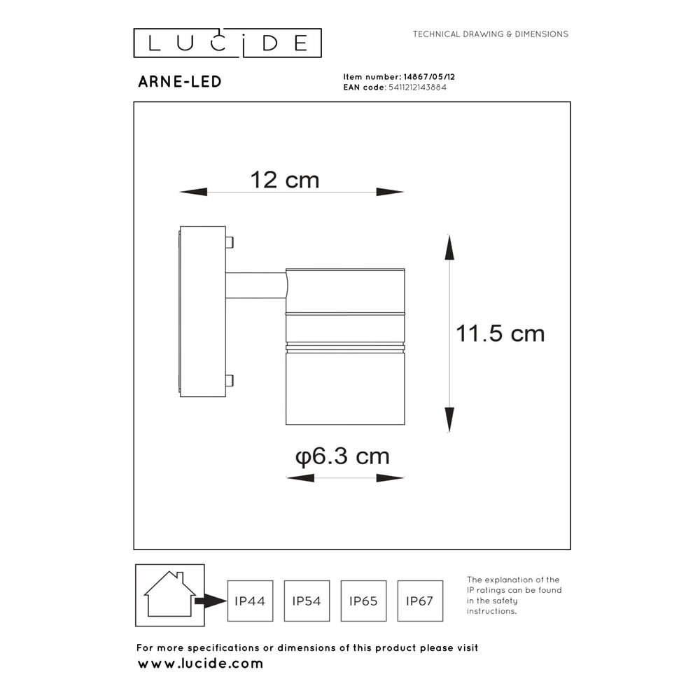 Wandscheinwerfer Arne-Led Chrom nach unten Lucide 5411212143884