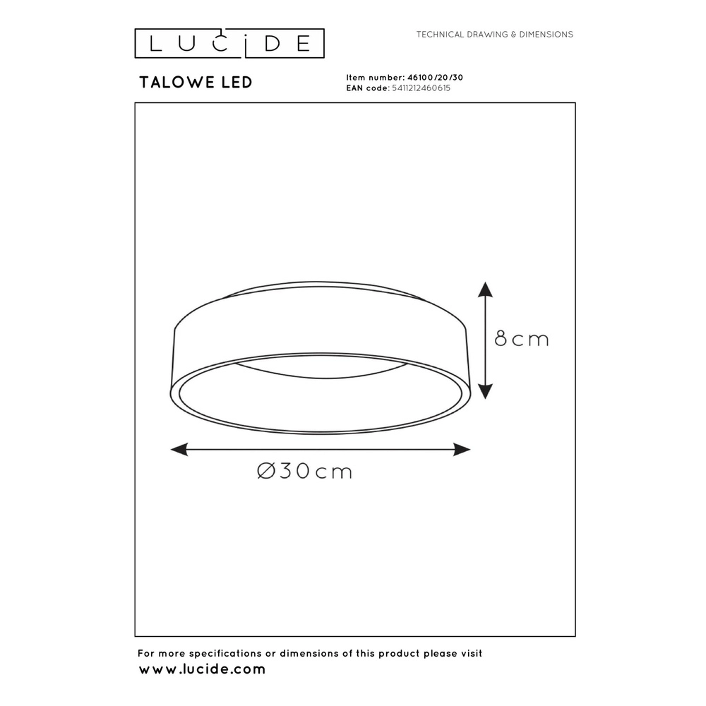 Deckenlicht Talowe Led Ø 30cm schwarz Lucide 5411212460615