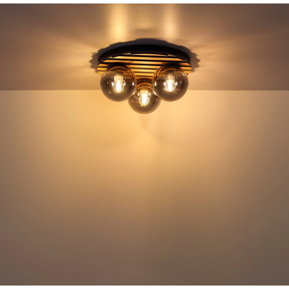 Deckenlampe Parsons 3-Licht Schwarz mit Holz Globo 9007371580002