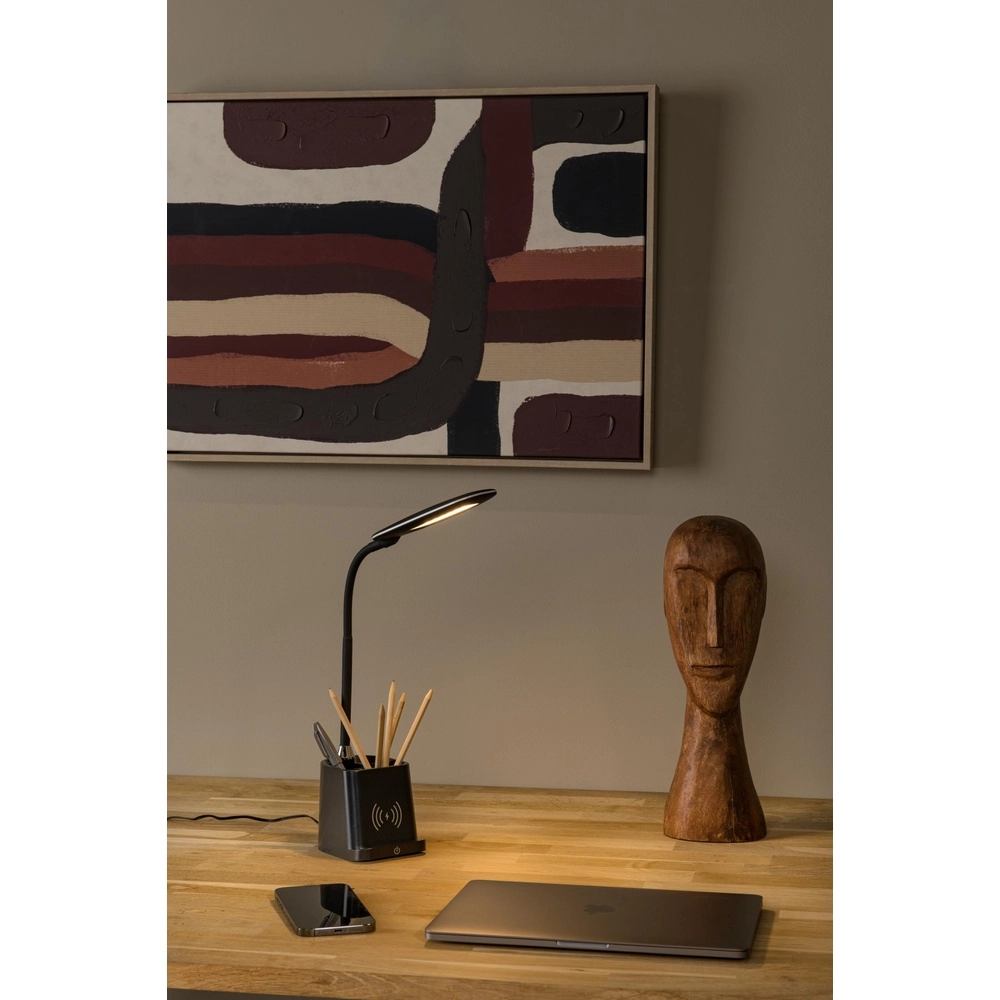 Schreibtischlampe Penny Mit drahtlosem Ladepanel schwarz Lucide 5411212185914