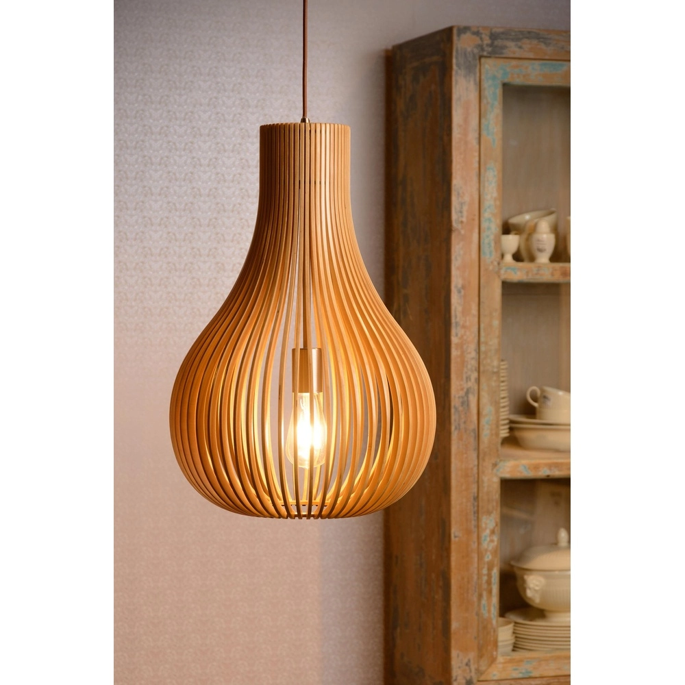 Einzigartige Pendellampe Bodo Ø 38 cm Holz Lucide 5411212010766