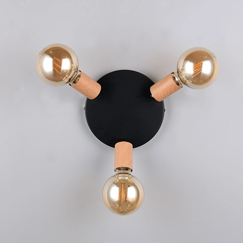 Deckenlampe Lamego 3-Licht Schwarz mit Holz Trio 4017807672039