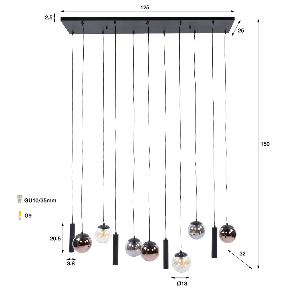 Pendellampendesign Orb Black 11-Lights Lyora 8716803514966